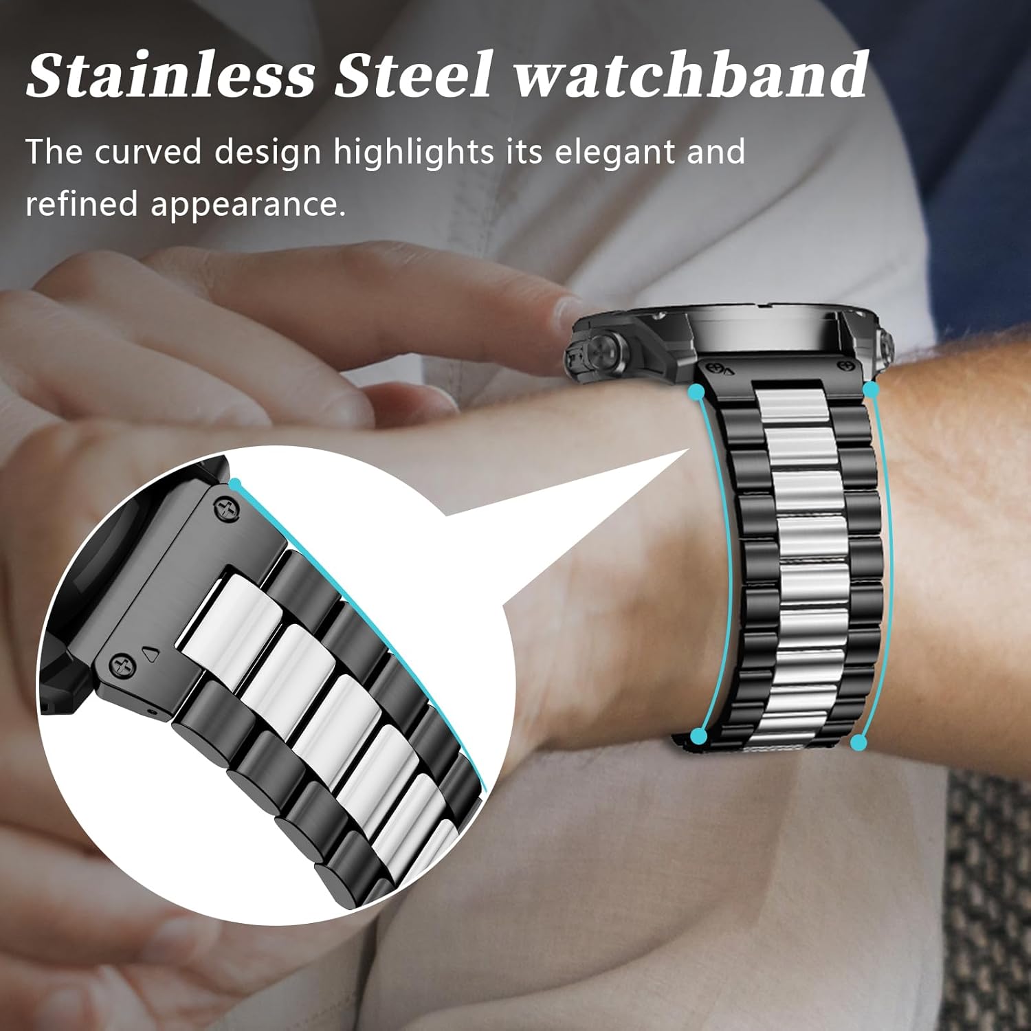 22mm Stainless Steel Metal Band Compatible with Garmin Fenix 8 Pro tactix 8 47mm/E/7/6/pro/5/Plus,Quick-fit Watch Strap for quatix 8 47mm 7/Pro/6/Forerunner 970/965/955/Descent G2 G1 Solar - Image 3