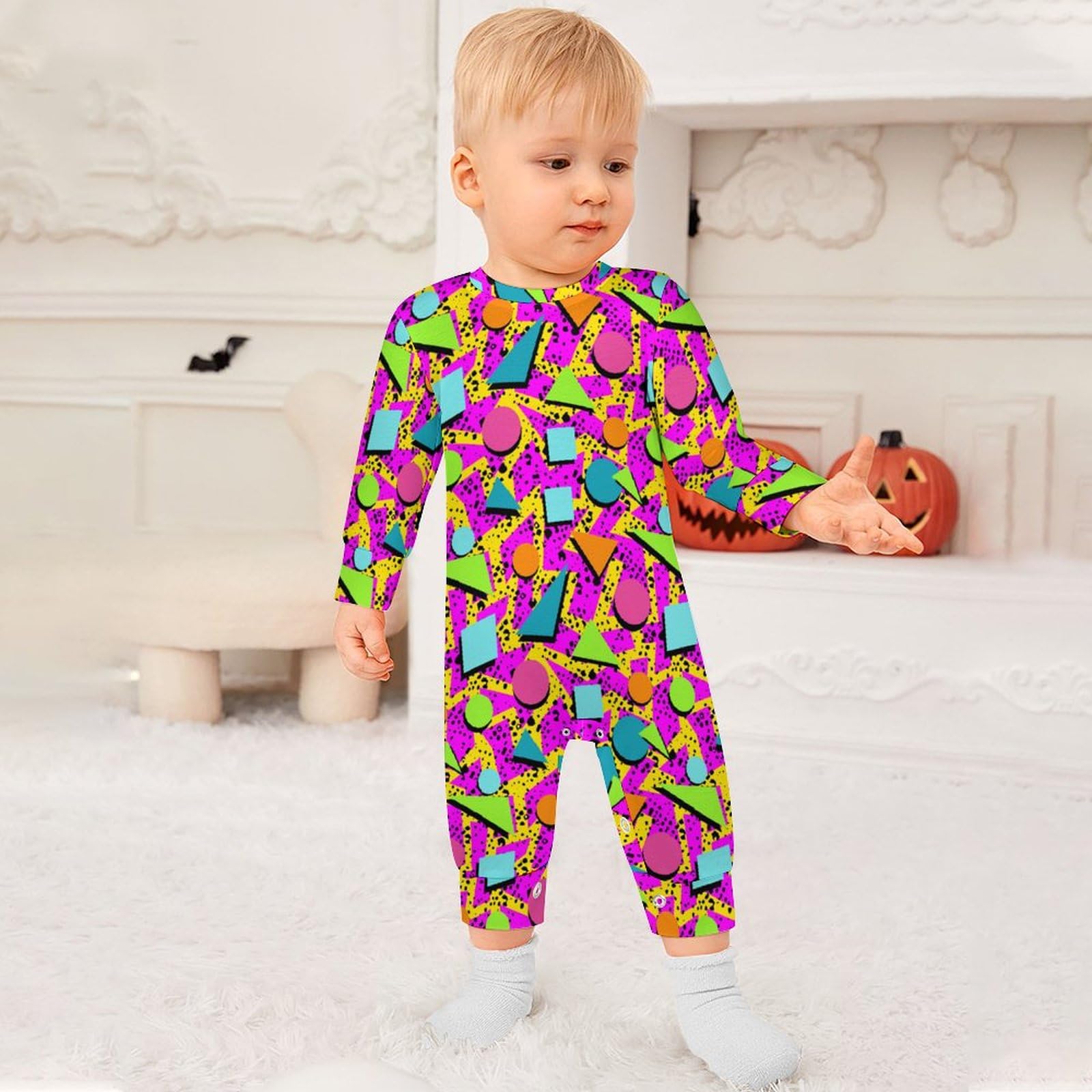 AuHomea Retro 80s Vintage 90s Newborn Baby Romper Clothing Cute Infant Long Sleeve Clothes Jumpsuit Playsuit One Piece Outfit for 12-18M Boy Girl
