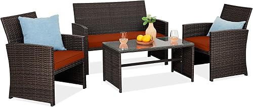 Miniatura 53 de Best Choice Products Juego de muebles de conversación de patio de mimbre al aire libre de 4 piezas para patio trasero con mesa de café, cojines de