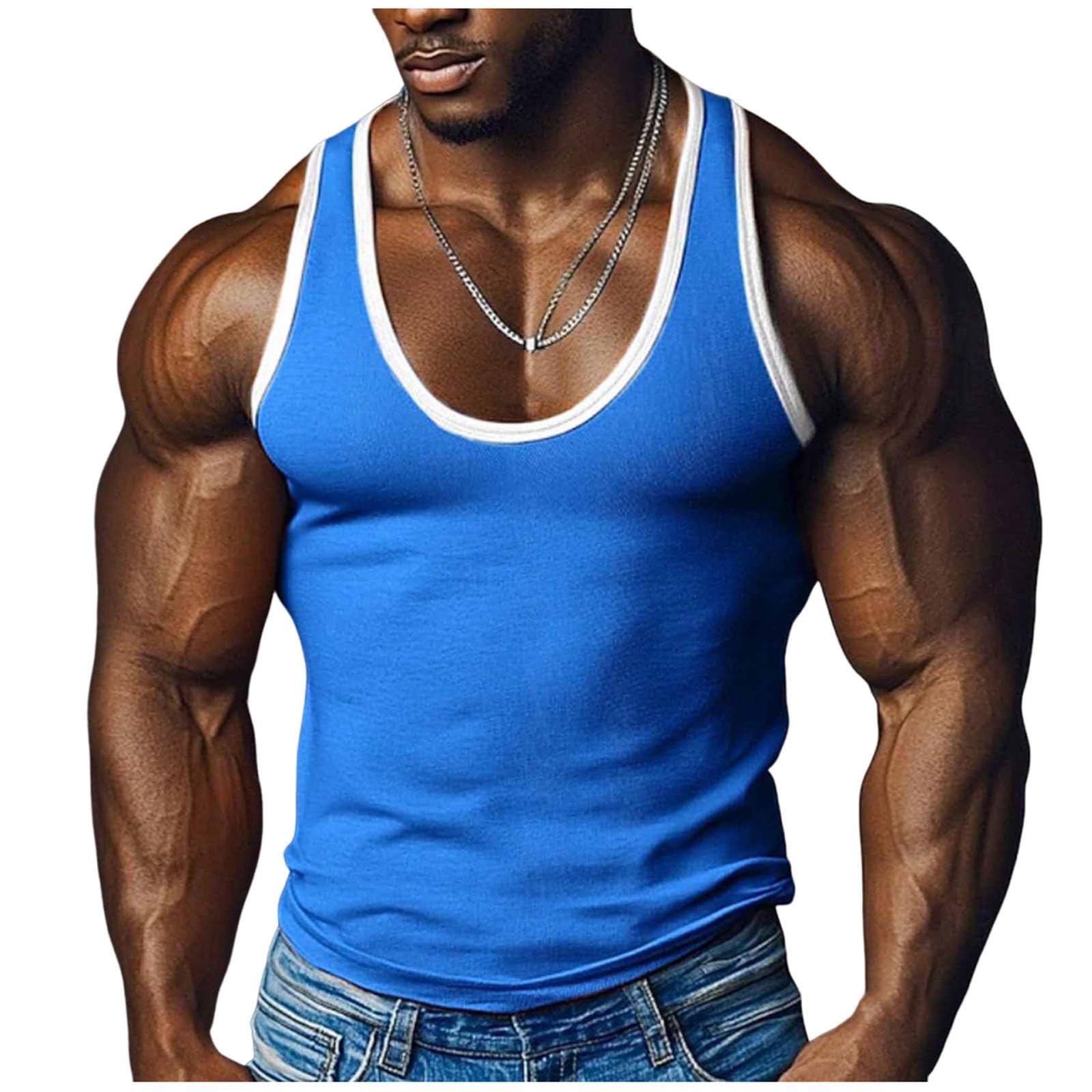 Aopir Men's #G02-Blue Workout Tank Tops Slimming Body Shaper Vest Sleeveless Muscle Shirts Abs Abdo Tummy Control Undershirts