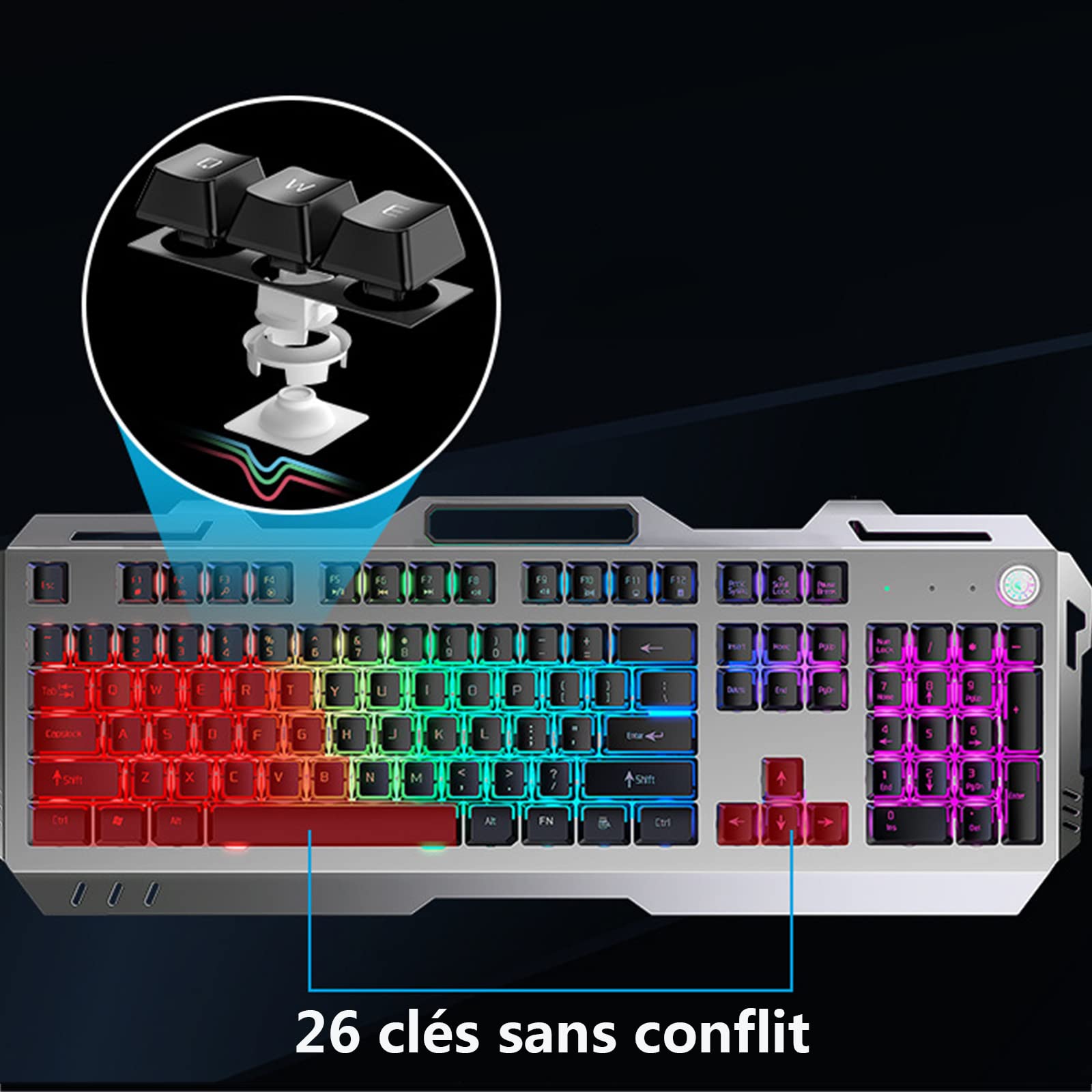 ADMLZQQ Przewodowa klawiatura gamingowa USB - podświetlenie RGB LED do gier, 26 klawiszy Anti-Ghosting, trwała