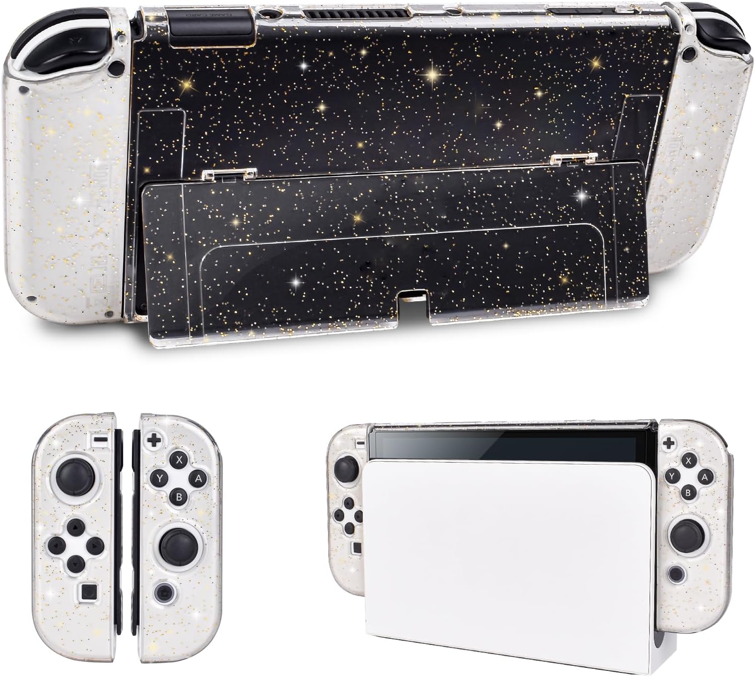 DLseego Protective Glitter Case Compatible with Switch OLED Console - Updated Version, Bling Soft TPU Cover with Shock-Absorption and Anti-Scratch Design - Golden Crystal