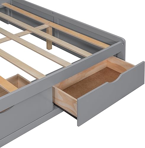 Miniatura 9 de Sofá cama de madera de tamaño matrimonial con armario y estantes todo en uno, marco multifuncional de sofá cama con escritorio convertible y 3