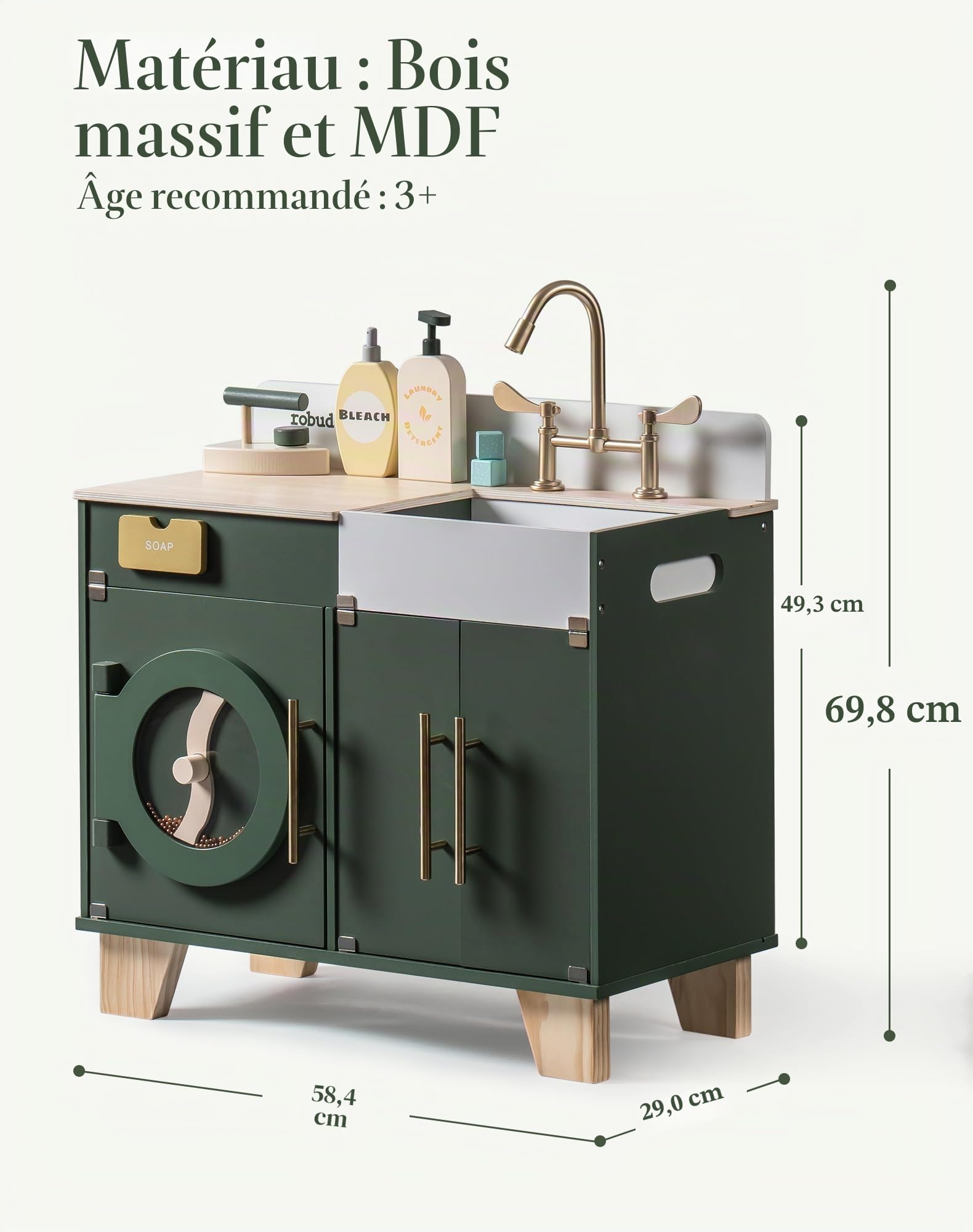 Robud Cuisine Enfant en Bois Accessoires - Machine a Laver Enfant Jouet - De Cuisine pour Enfants - Jeu De Rôle en Bois - avec Accessoires - Cadeau pour Enfants
