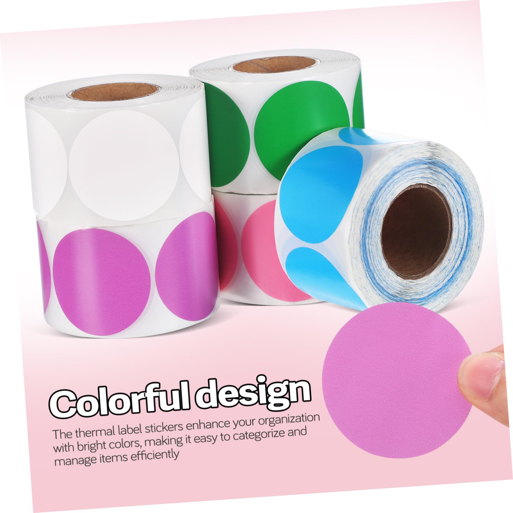5 rouleaux Étiquettes Thermiques Rondes Colorées Autocollants Sans Encre Résistants à Huile pour Imprimante Thermique Adhésifs Organisateurs DIY Bureau et Maison