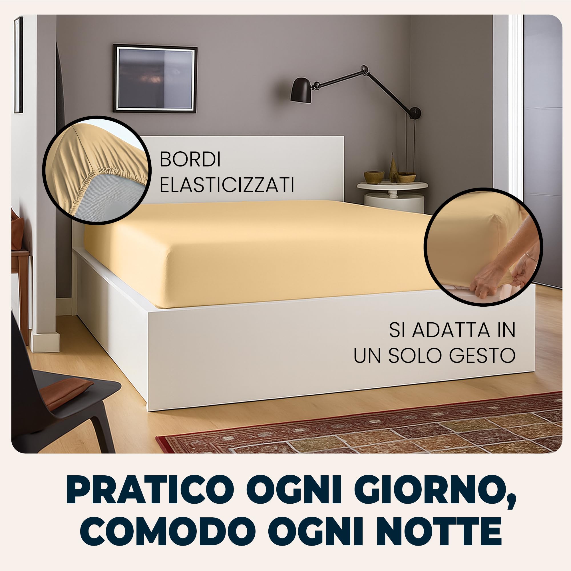 Lenzuola Matrimoniali con Angoli 160x190 cm Beige in Microfibra per Letto con Materasso fino a 30cm Tessuto Anti-Acaro e Ipoallergenico di Alta Qualità Morbido e Lavabile in Lavatrice