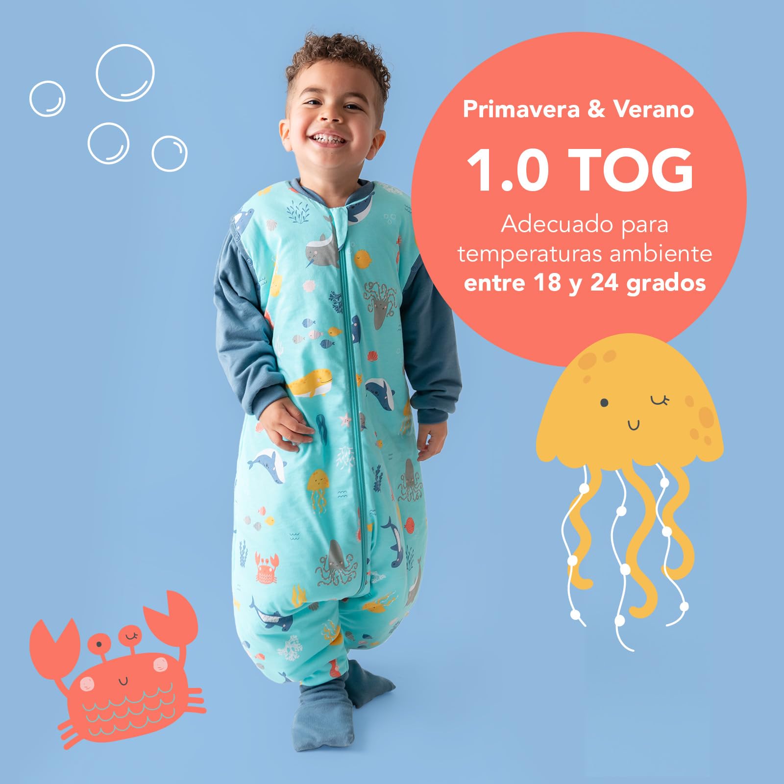 Slumbersac Saco de dormir bebe con pies y mangas extraíbles para el verano 1.0 Tog | Saco dormir bebe con piernas OEKO TEX