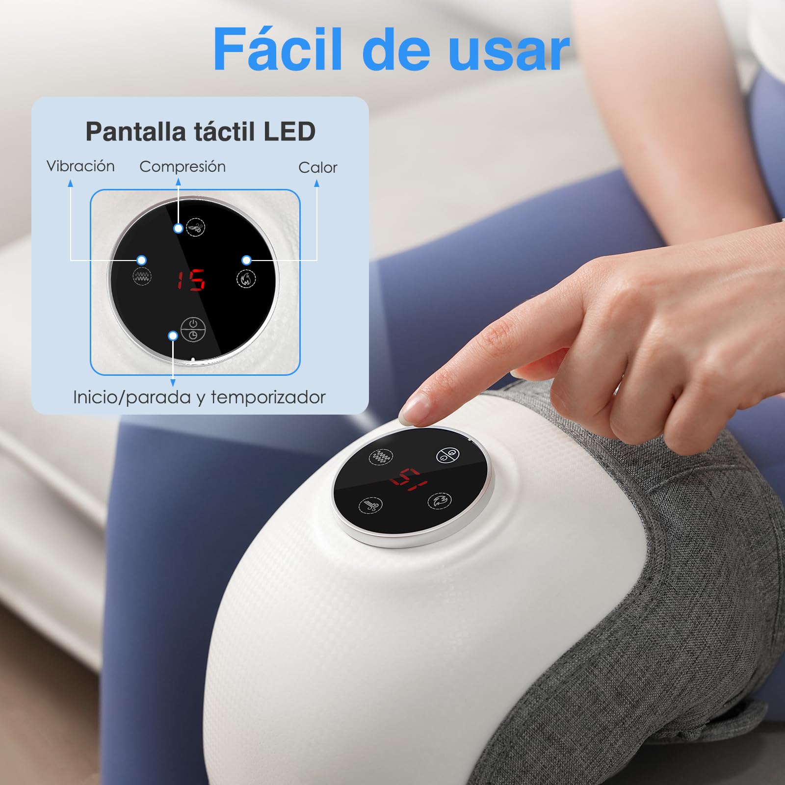 Rodillera Inalámbrica con Calor, Masajeador de Rodilla | Vibration und Luftdruck-Massage, 3 Heizstufen, 3 Vibrationsstärken, 5 Timer-Optionen, 5000mAh Akku