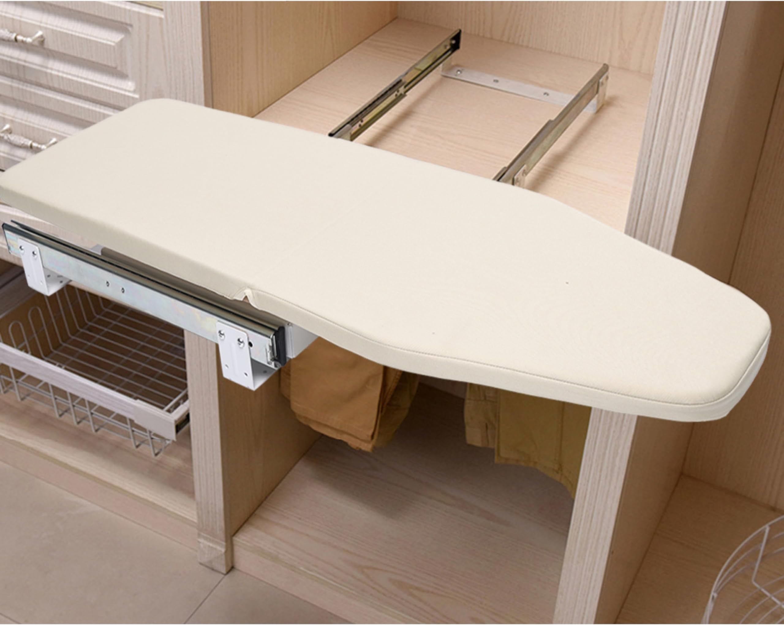 Retractable Ironing Board for Closet Cabinet, Pull-Out Foldable Built-in Board with 180° Swivel & Quiet Track & Heat-Resistant Cover, Iron Board for Small Space Apartment Home (12 * 32 Inch)