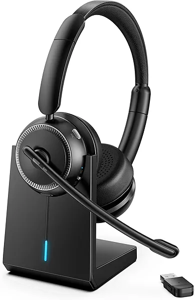 Angteela Wireless Headset with ANC & ENC, Bluetooth 5.4 Headset with USB Dongle, Wireless Headphones with Flip-to-Mute Microphone for Work from Home/Office/PC/Cell Phones