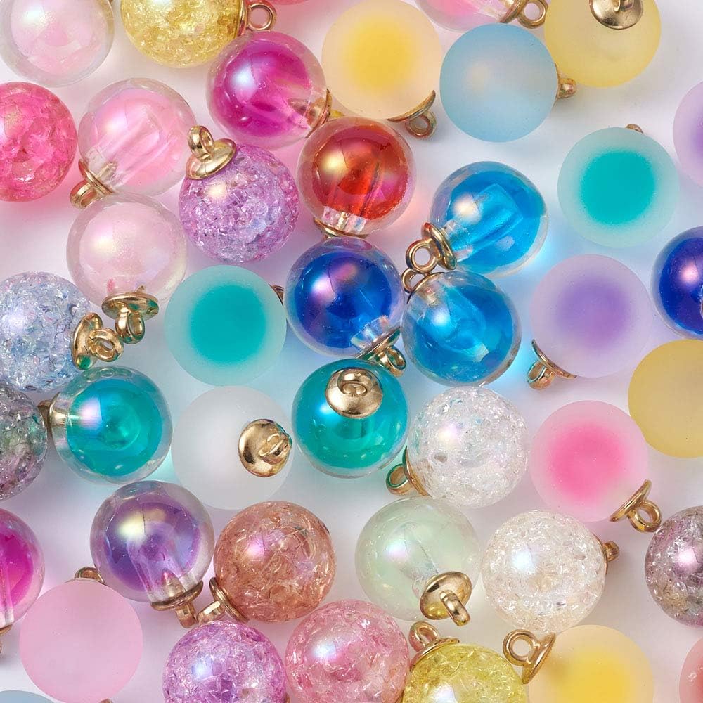 Mega Pet 56pcs Acrylic Ball Pendant Charms Colorful Transparent Frosted Crackle Ball Dangle Charm Beads 20mm for Bracelets Necklaces Jewelry Making Hole:2-2.5mm