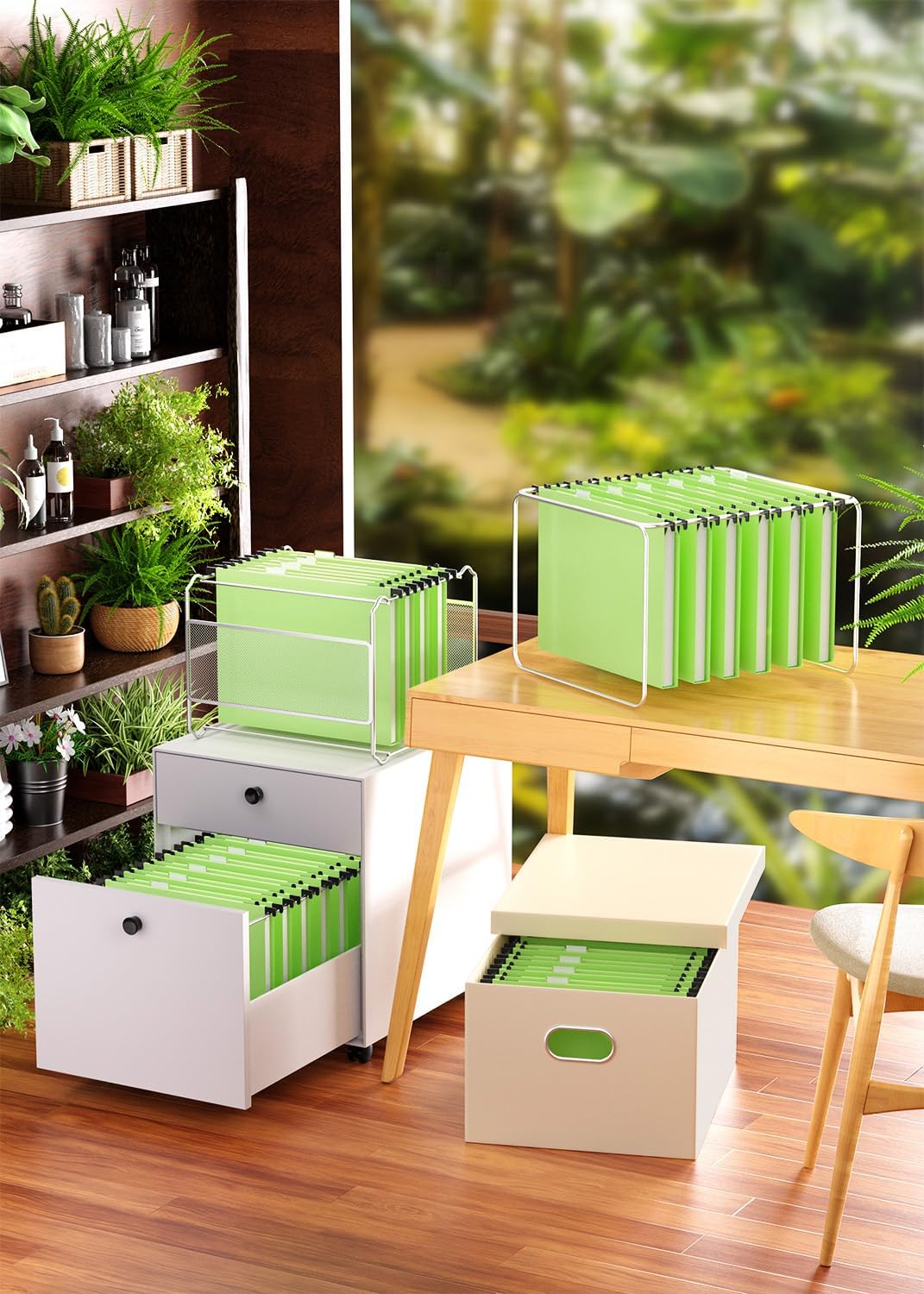 Extra Capacity Plastic Hanging File Folder, 12 Pack Reinforced Hang Folders Letter Size, Heavy Duty 1 Inch Expansion Filing Cabinet Folders, for Bulk Files, Medical Charts, Mustard Green