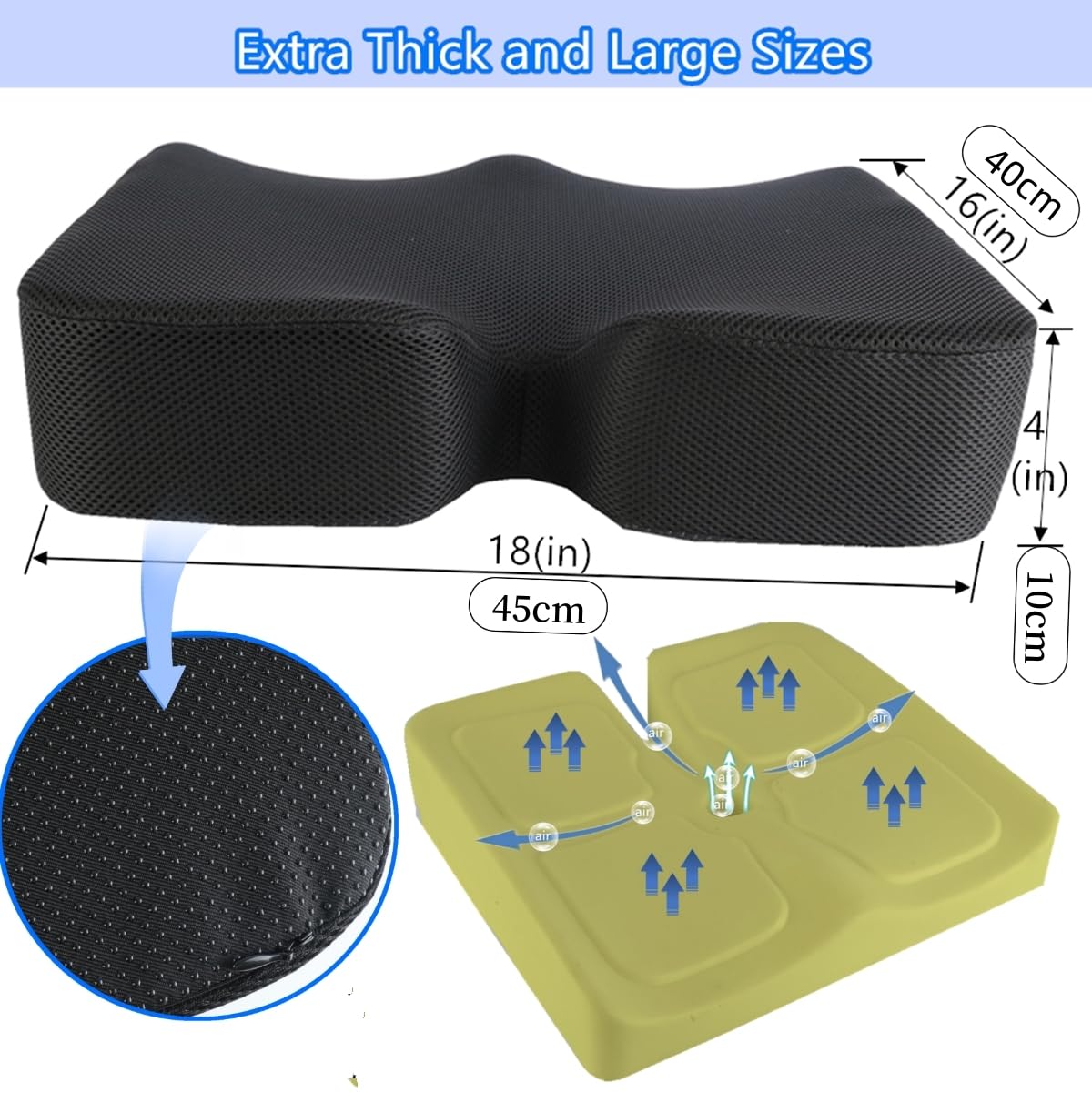 Cuscino Memory Foam Per Coccige A-Pce – Ergonomico Per Sedia Ufficio, Auto, Sedia A Rotelle E Viaggi, Nero, Anti-dolore