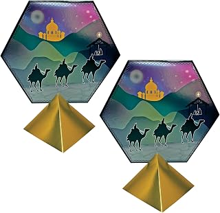 Beistle 3-D Foil Three Kings Day Centerpieces – 2-Pack Nativity Scene Decorations with Silver Foil Boardstock for Día de los Reyes, Epiphany Parties, Religious Displays and Table Décor, 11½″ x 10¼″
