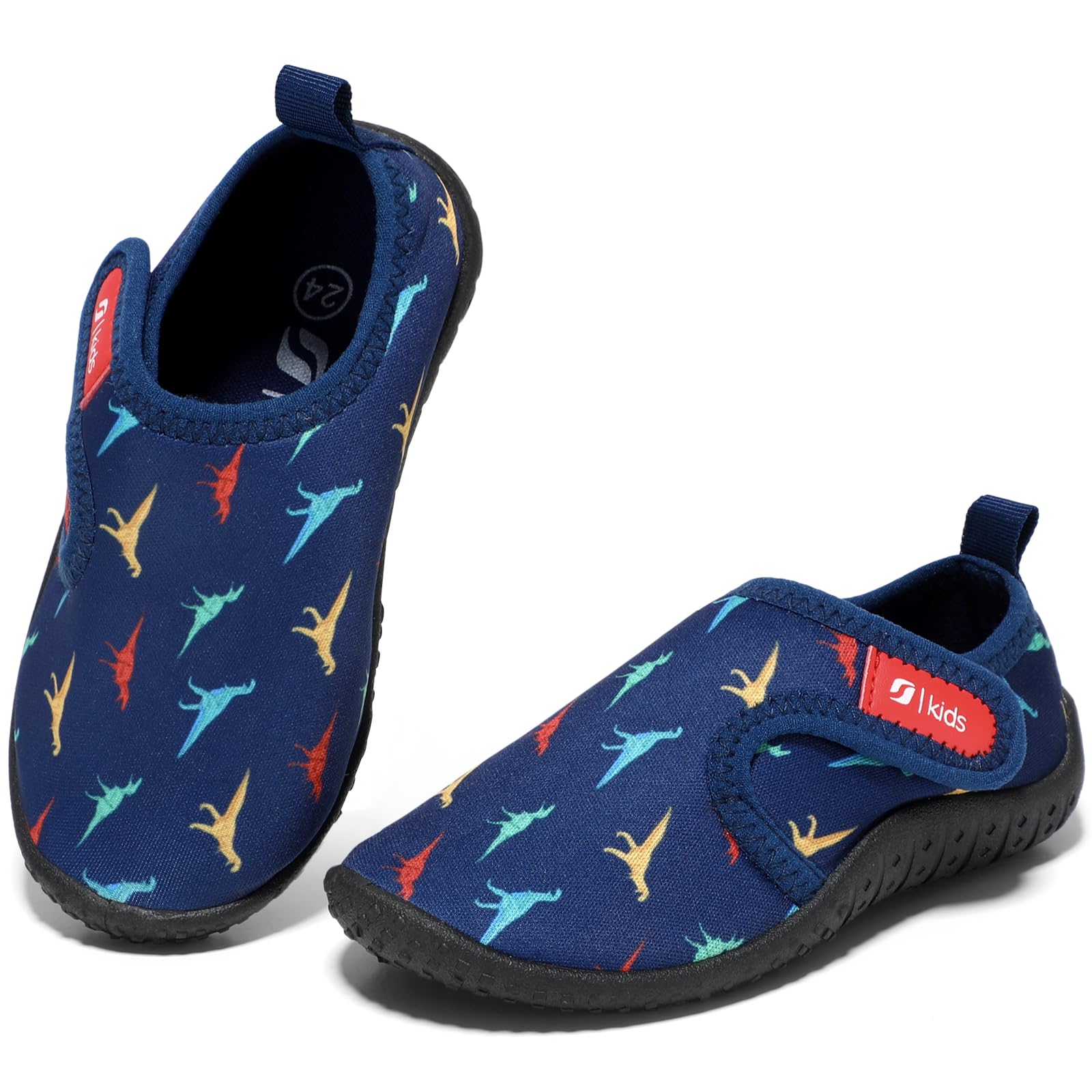 STQ KIDS Zapatillas de baño para niños con cierre de velcro para niños y niñas, Dinosaurio azul marino, 20 EU