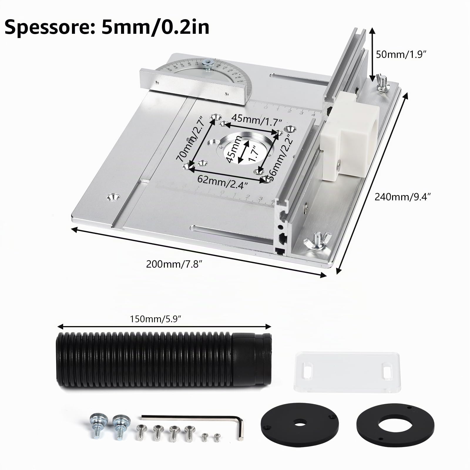 Piastre di inserimento per tavolo fresatrice, lega di alluminio con scala chiara, piastra di inserimento per tavolo fresatrice per fresatrici superiori, Router Table Insert Plate, piastra fresatrice