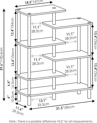 Miniatura 2 de Furinno Turn-N-Tube Estante de exhibición de 6 niveles, roble francés grisnegro y Turn-N-Tube estante multiusos de 5 nivelesestante de