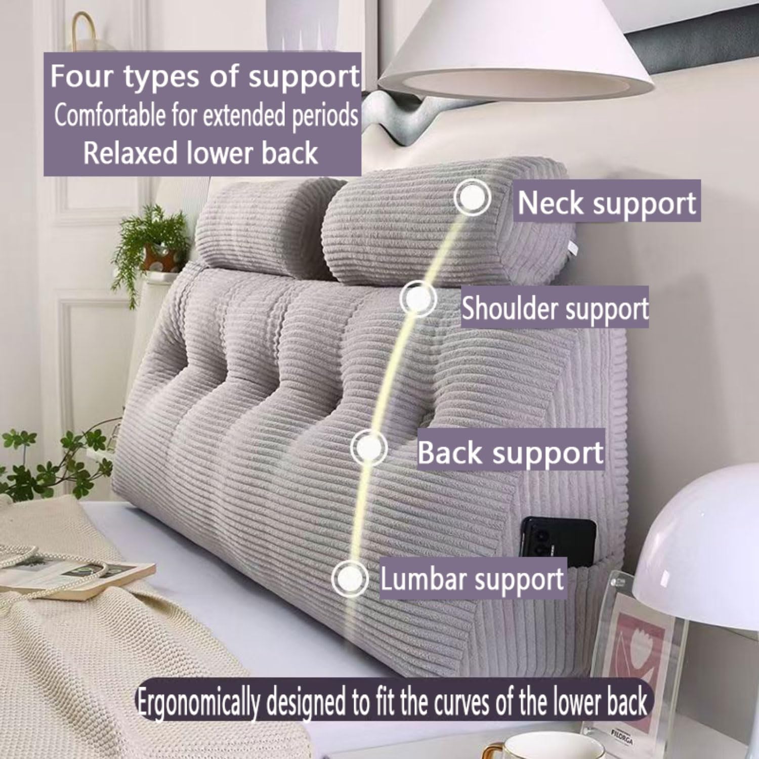 Cuscino Letto Schiena Grandi Cuscini Triangolari Schienale Testata Letto Divano Cuscino Lettura Cuscino per TV e Lettura Cuscino Supporto Lombare con Tessuto sfoderabile/Lavabile
