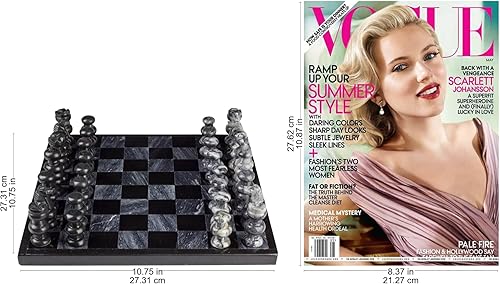 Miniatura 6 de Novica Juego de Ajedrez de Mármol Tallado a Mano Decorativo Gris y Negro Sofisticado