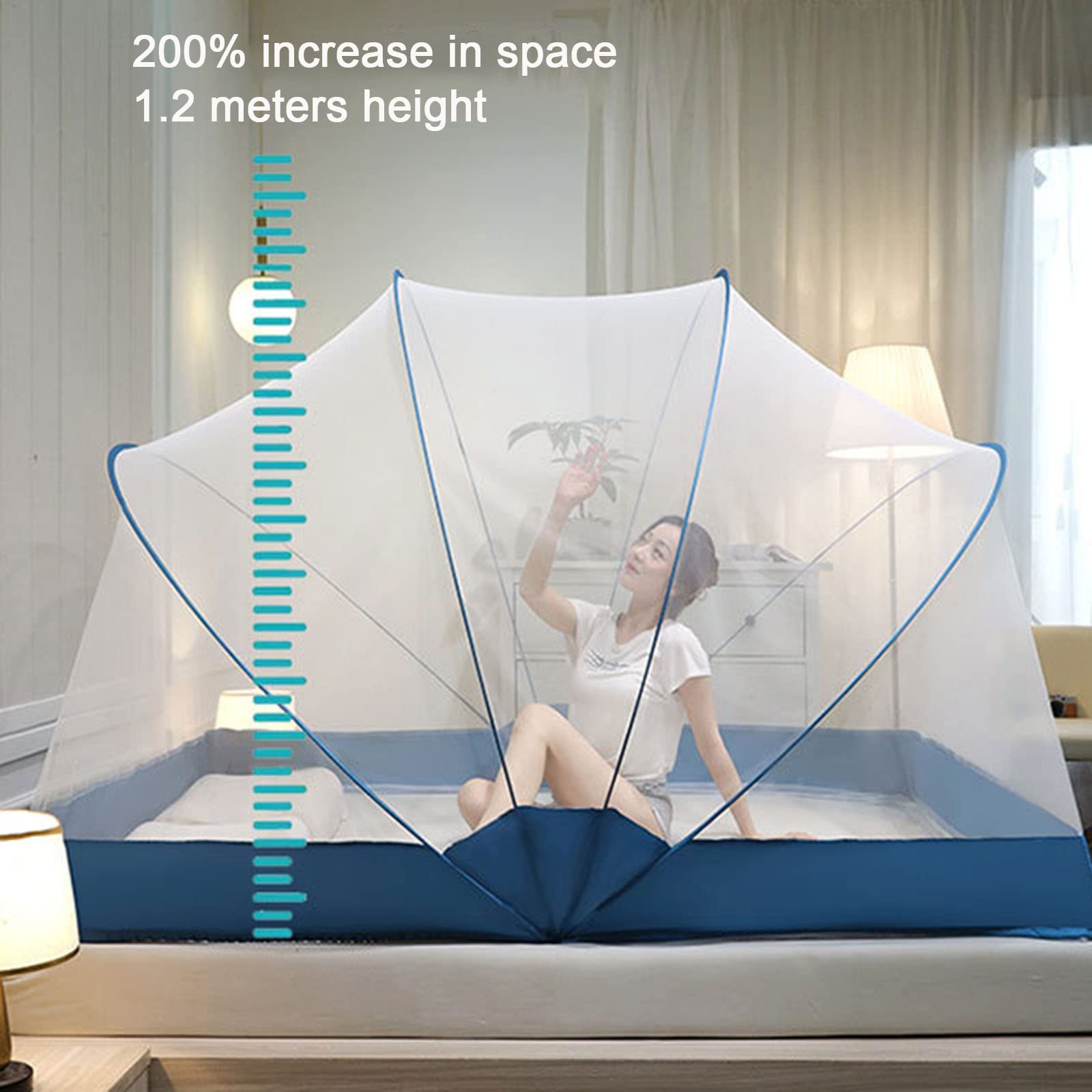 Tienda De Mosquitera Emergente, Mosquitera Plegable Portátil para Cama Individual/Doble, Mosquitera Recién Actualizada para Dormitorio Y Viajes Al Aire Libre, Fácil De Instalar Y Lavar,Azul A,100x19