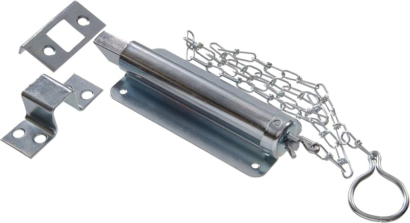 Hillman Zinc-Plated Steel Chain Bolt for Doors, 6 in, Spring Action | Locks a door leaf top or bottom, spring-action bolt with pull chain, in- and out-swing, wood or metal, rust-resistant zinc