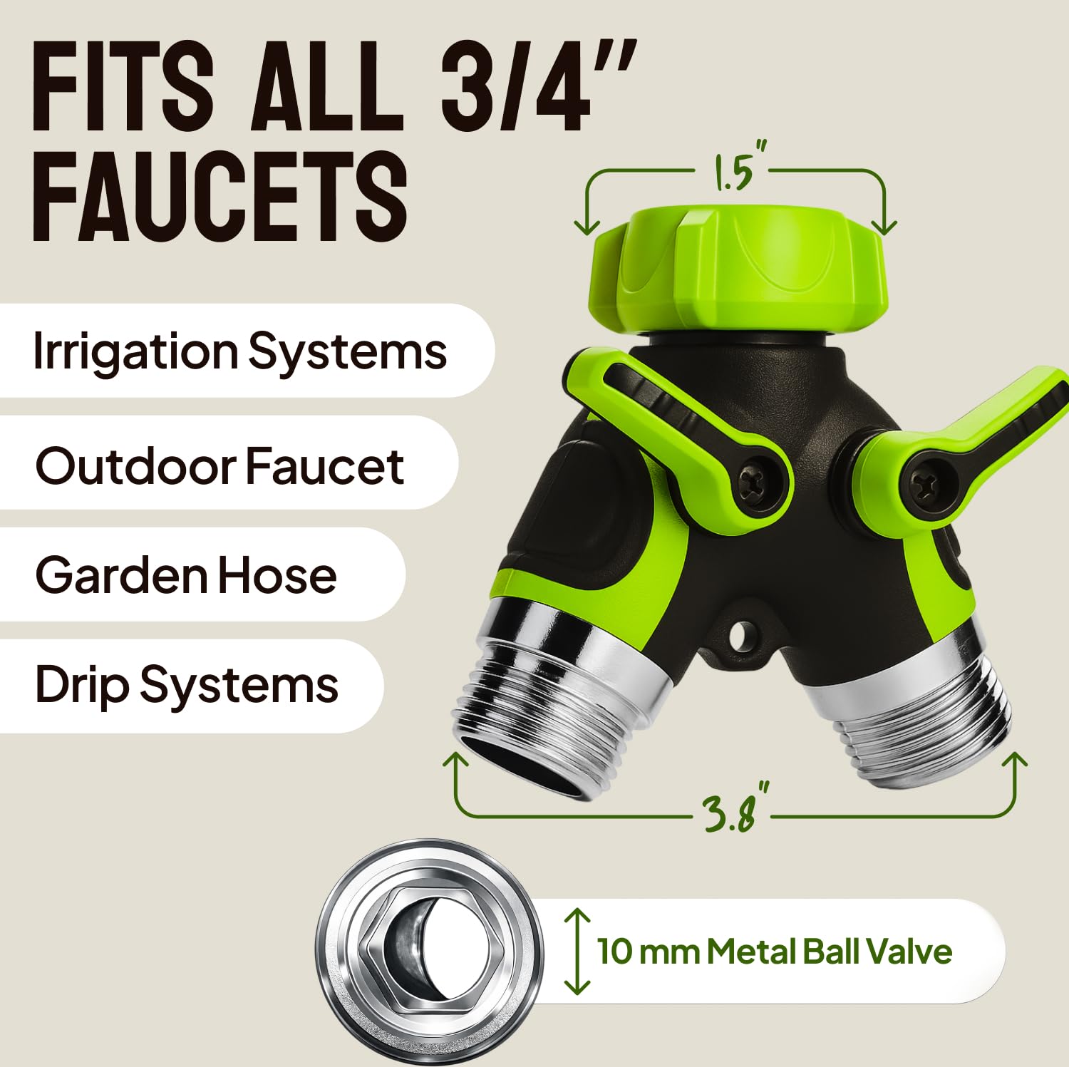 Metal Garden Hose Splitter - 2 Way No Leak -5