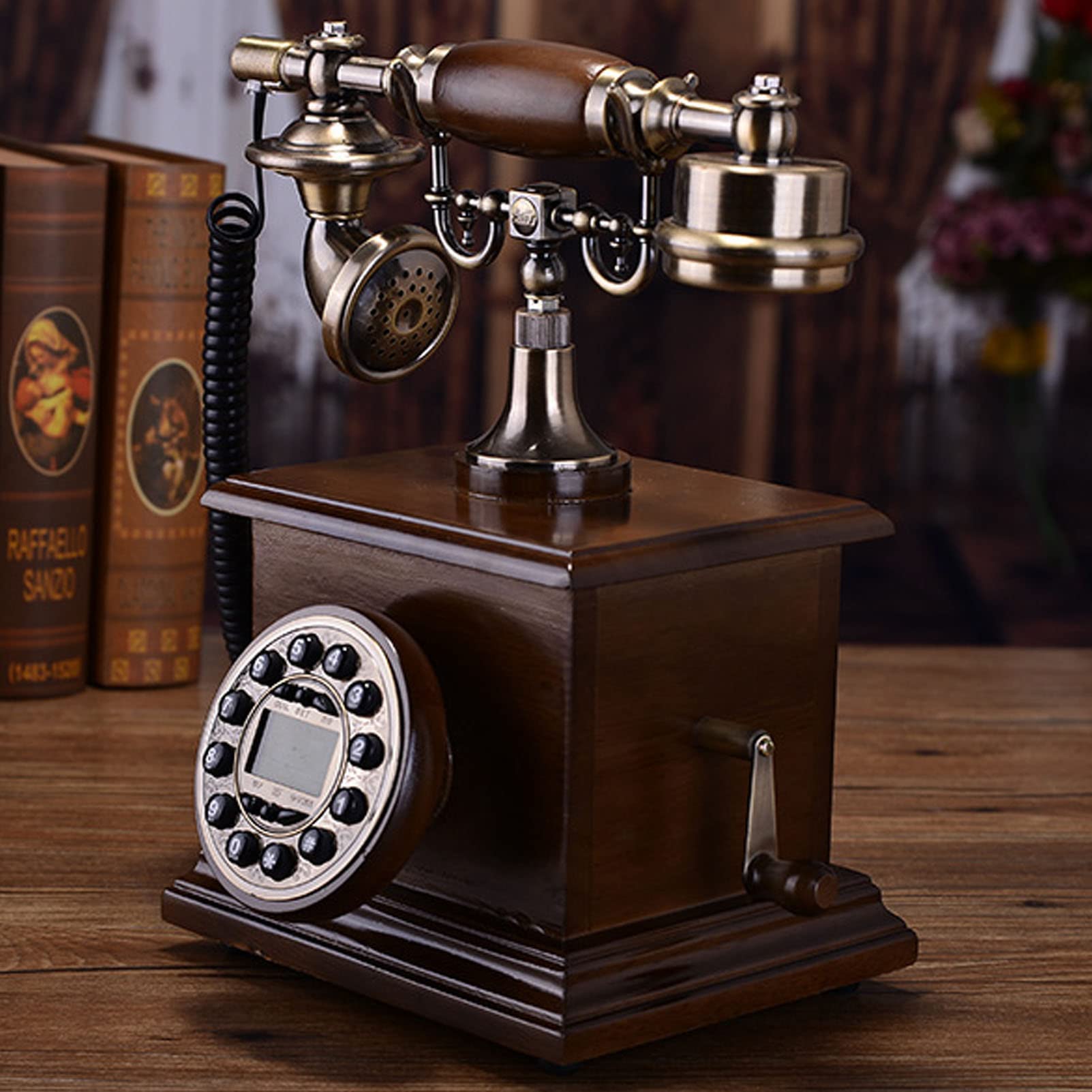 Telefon z przyciskiem do telefonu stacjonarnego, antyczny telefon vintage z podświetleniem, stacjonarny telefon stacjonarny do domu, wystrój, salonu, sypialni, biura (B)