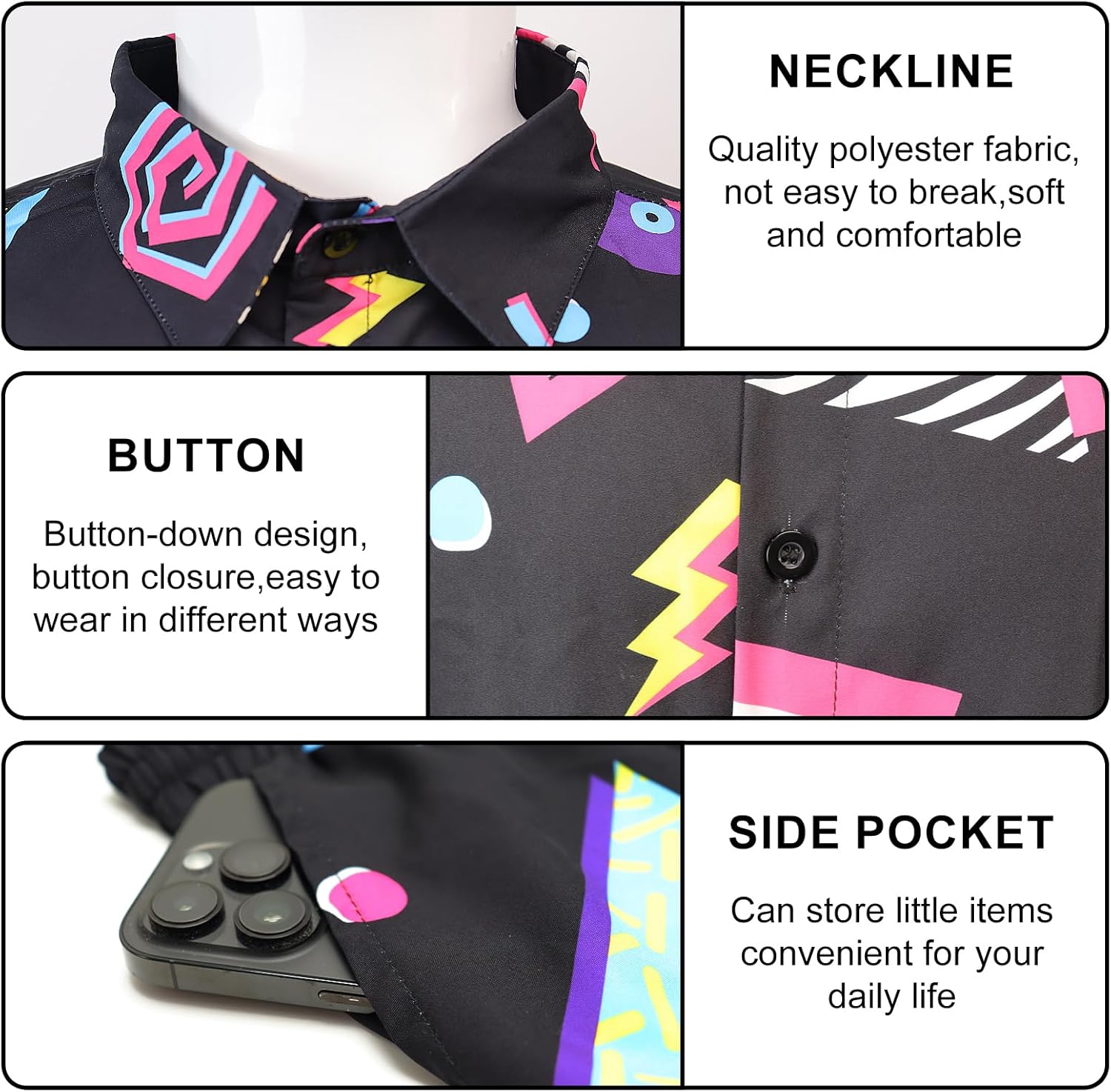 80s 90s Outfit Men Retro Shirts and Shorts Set, Men 80s Tracksuit 90s Neon Theme Outfit for Men Disco Party Beach - Image 3