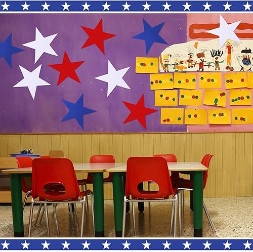 Miniatura 3 de Ctosree 120 piezas de 12 pulgadas grandes recortes patrióticos de estrellas de papel rojo, blanco y azul, Día de la Independencia, tablero de