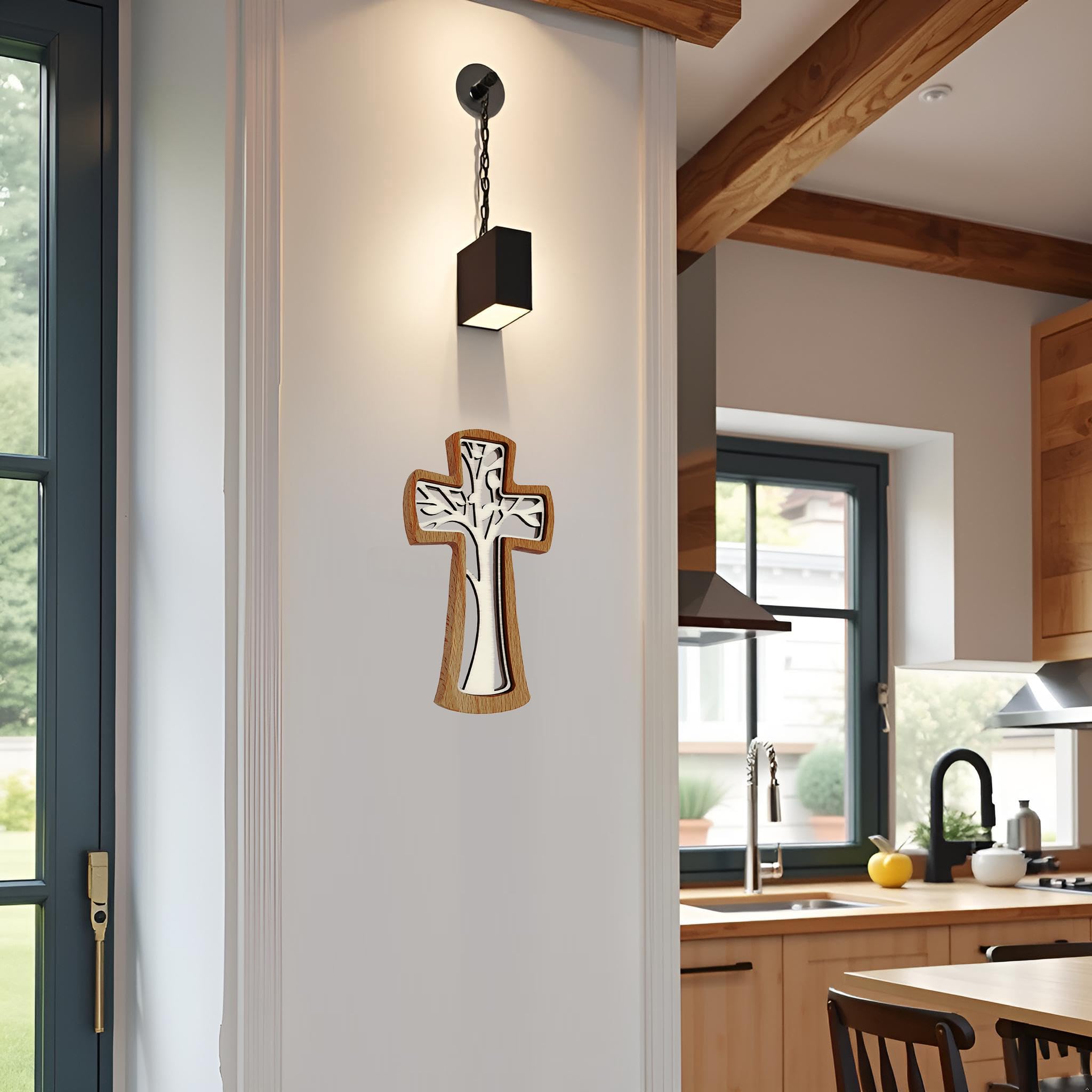 Kaltner Präsente Crucifijo De Madera De Haya Con Corazones - 20 Cm, Cruz De Pared Moderna Para Regalo (Comunión, Bautizo, Navidad)