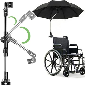 Umbrella Holder for Stroller - Umbrella Holder for Chair,Adjustable Umbrella Holder Stand for Patio Outdoor Wrenches Universal Clip Wheelchair Umbrella Mount Holder for Stroller, Golf Cart