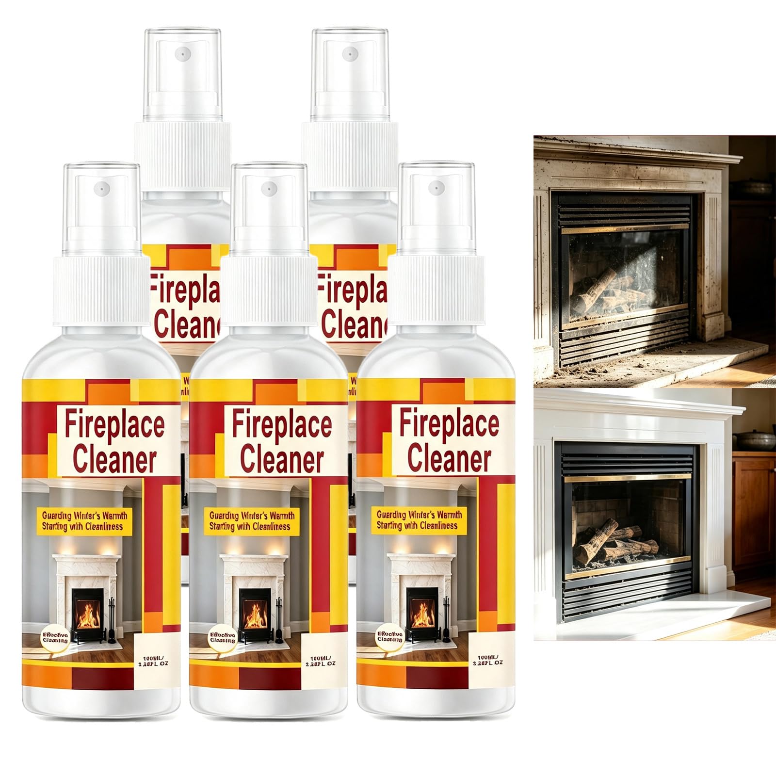 Kaminreiniger & Ofenglasreiniger Spray (5PCS) | Mehrzweck-Hochleistungs-Entfettungsspray für Öfen, BBQ-Grills, Kaminglas- und Herdtüren, löst Ruß, Fett und Teer auf