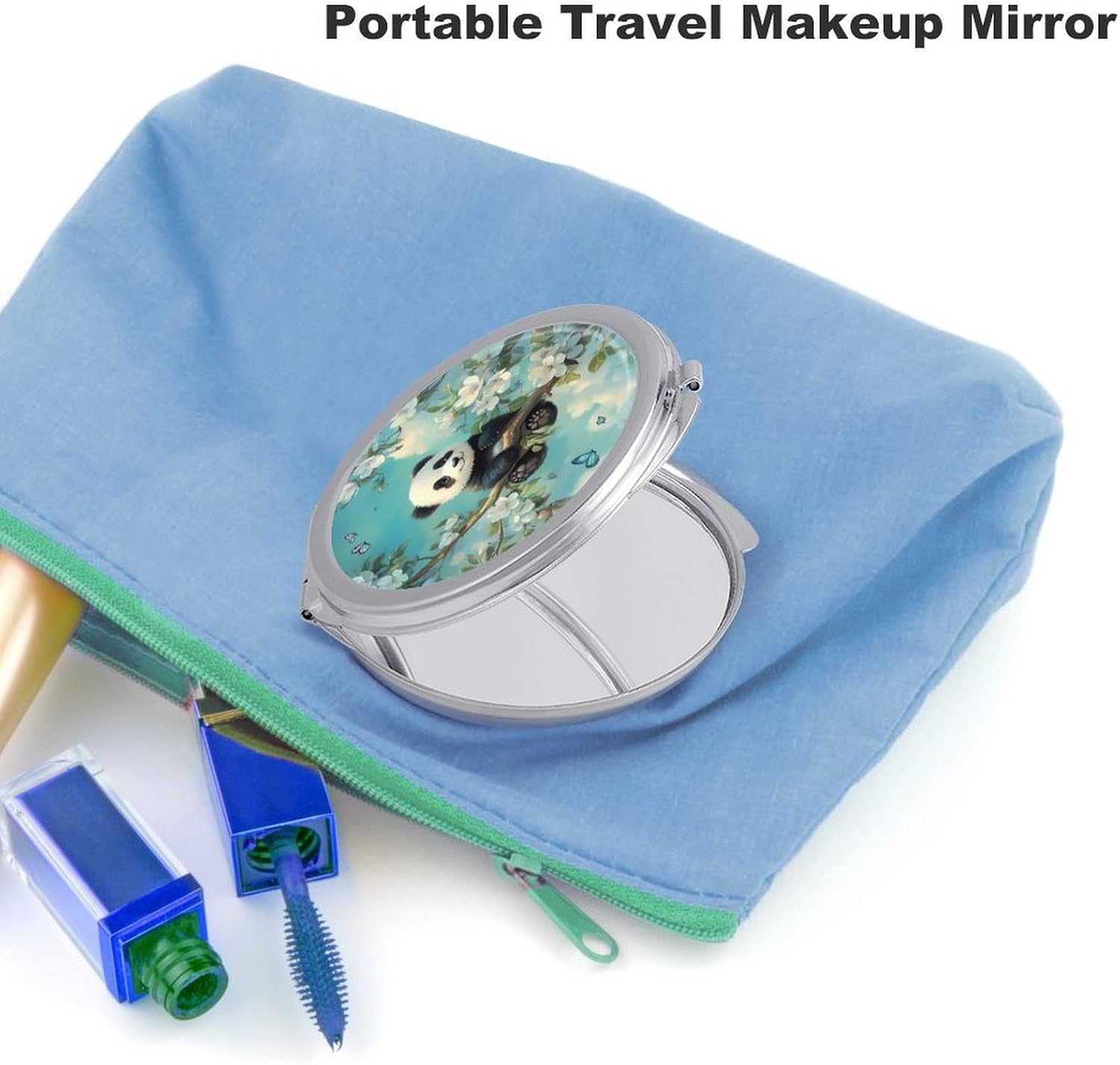 Cute Panda Bear Compact Makeup Mirror Mini Foldable Cosmetic Mirror Portable Travel Mirror for Purse Pocket