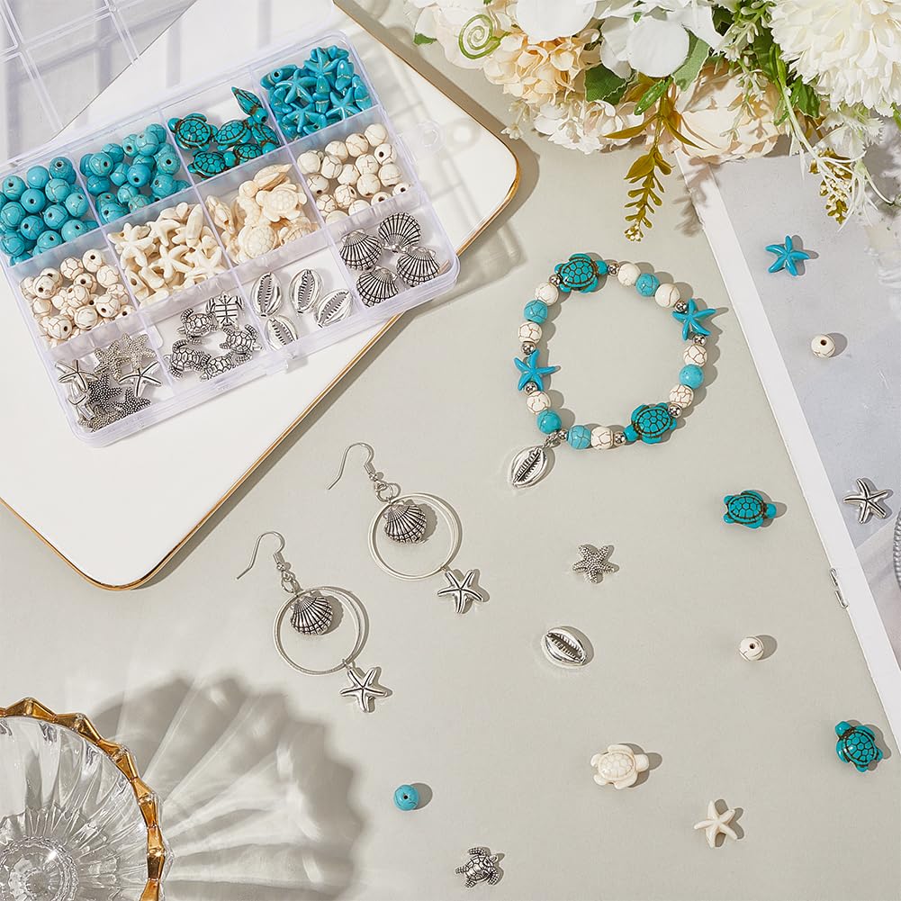 Kit De Cuentas De Playa Con Forma De Tortuga - 220 Piezas, Aleación De Plata Y Piedra, Estilo Hawaiano, Para Pulseras Y Collares DIY