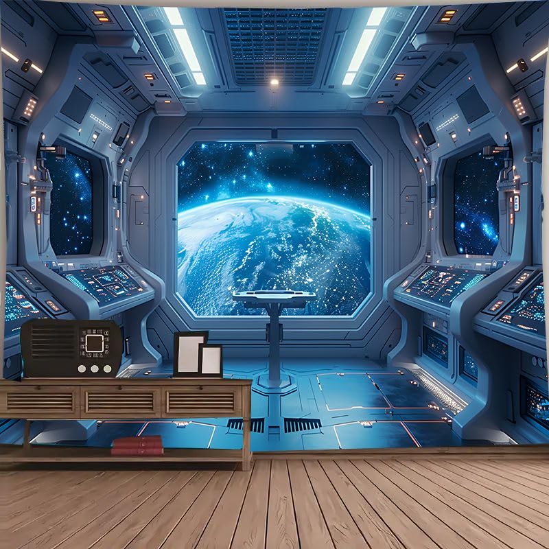 FENDROM Spaceship Tapestry Wall Hanging Futuristic Science Fiction Wall Tapestry Sci Fi Space Ship Interior Space Station Planet Earth Tapestries for Bedroom Living Room Dorm Home Decor