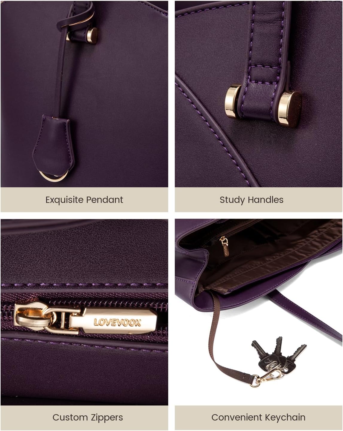 LOVEVOOK 17.3 Inch Laptop Tote Bag for Women, Teacher Work Tote Bags Laptop Bag, Leather Computer Bag Large Purses Handbag Professional Briefcase, Purple - Image 5