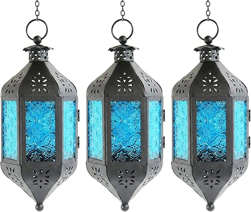 Vela Lanterns Farol lámpara portavelas decorativo marroquí colgante de 11.5 pulgadas, portavelas de té para interiores y exteriores, para patio