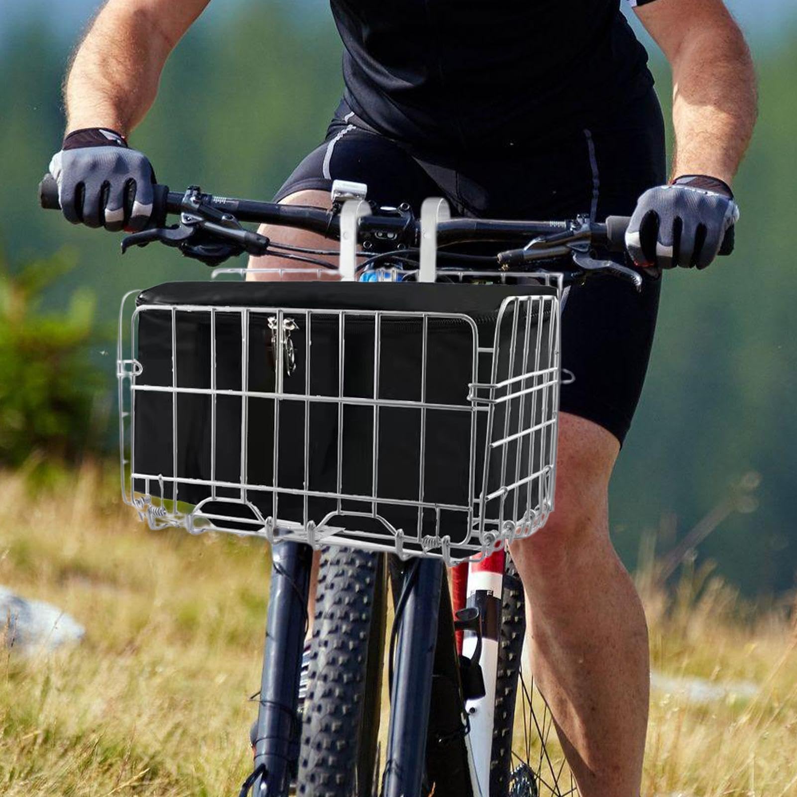 Cestino per bicicletta – Supporto per bicicletta in metallo, portabiciclette anteriore | Borsa per la scuola con borsa interna rimovibile, scatola pieghevole in metallo per bicicletta, zaino, display