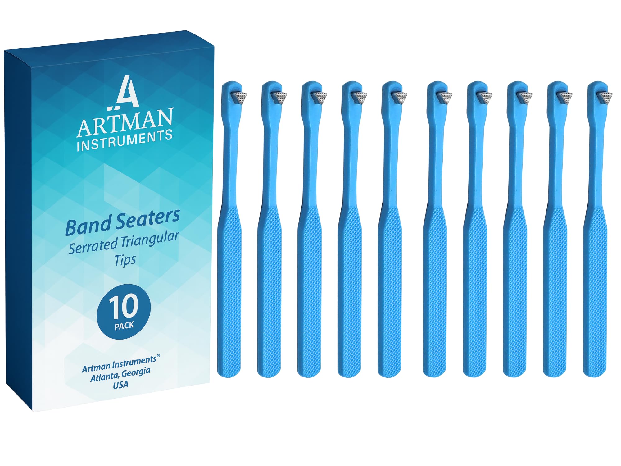 ARTMAN Instruments Molar Band Seater & Bite Stick - Blue, Pack of 10 - Orthodontic Dental Tools for Seating Molar Bands, Braces, and Bite Adjustment - Serrated Tip, Durable, Comfortable