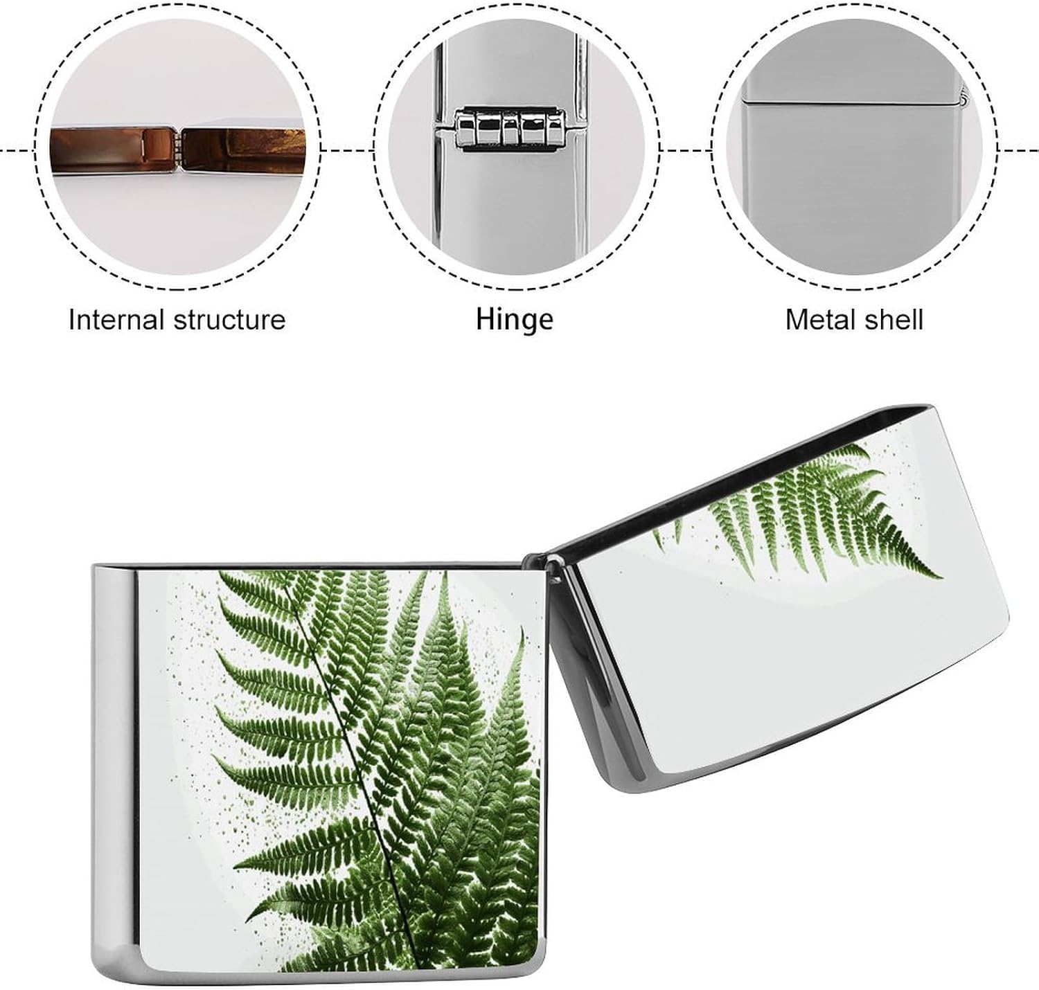 Single Green Fern Leaf Metal Lighter Case Cover Lighter Sleeve