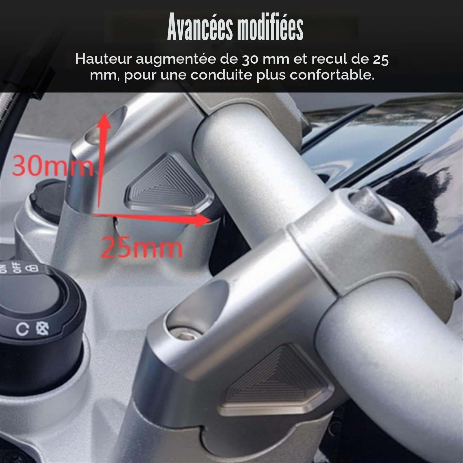 Rehausseur Guidon Pour BMW R1200GS R1250GS Adventure GS 1200 1250 R1250RS R1200R Moto Riser (Couleur : C-Argent)