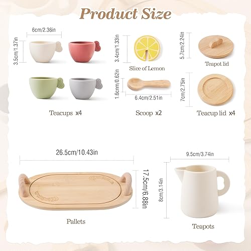 Miniatura 3 de Juego de té para niños, juego de té de madera para niñas y niños, accesorios de cocina para niños, juego de té apto para lavavajillas, juego de té