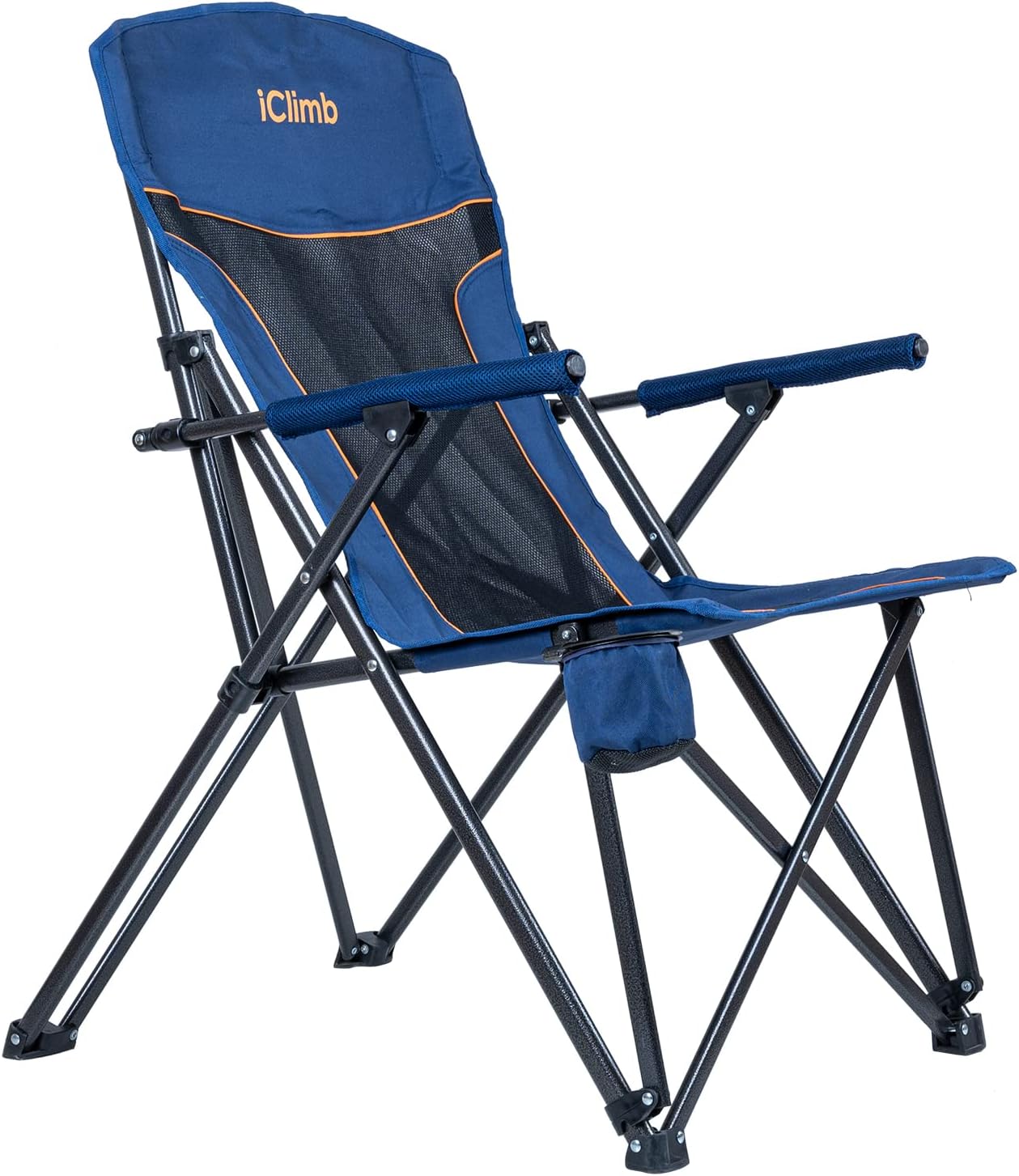 iClimb Heavy Duty Hard Arm Camping Folding Mesh Chair with Cup Holder, Bottle Opener and Carry Bag