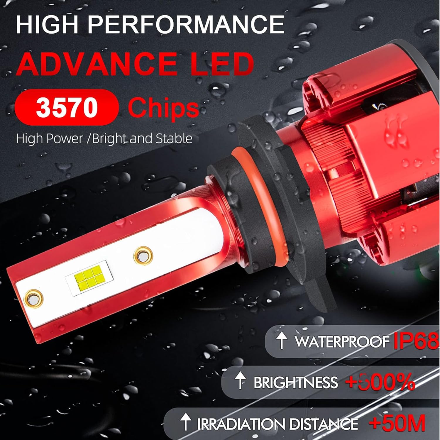 For GMC Acadia 2013-2019 Light Bulbs, 800% Brightness Hi and Lo Beam+Fog Light Bulbs, 6500K White, 36000LM Super Bright, IP68 Waterproof, Superfocused Beam Mode, 4PCS