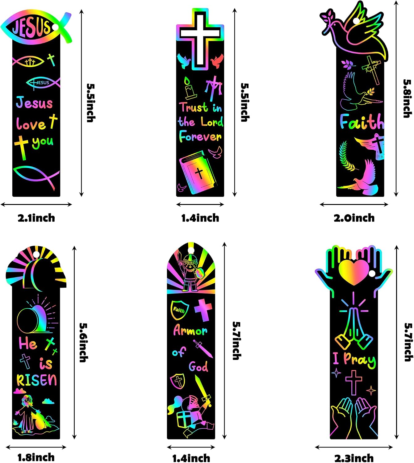 CY2SIDE 60PCS Religious Scratch Bookmarks, DIY Crosses Rainbow Color Paper Cards Craft Kits for Christian Sunday School Church, Easter Magic Art Project for Vacation Bible Classroom image 3