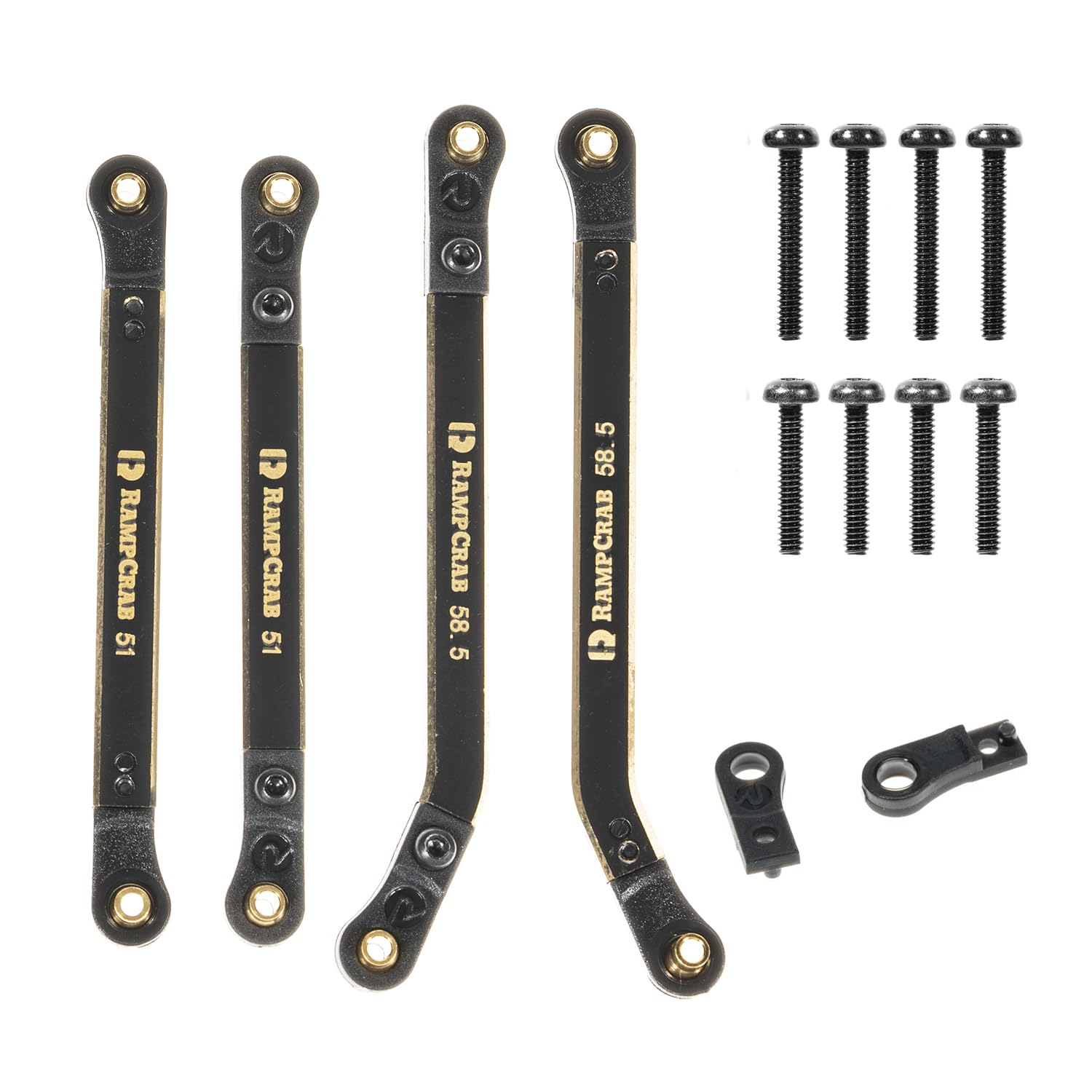 RampCrab High Clearance 4 Links Set for SCX24 Bronco, C10, Wrangler JLU, Brass Links Set, ONLY Rear, 4Pcs, Black