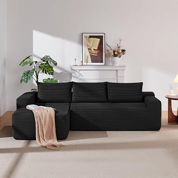 96 Inch Cloud Sectional Couch,Modern Modular Sectional Sofa with Deep Seat,Corduroy Boneless Couches with L-Shape Chaise for Living Room Bedroom,No Assembly Required Black, Left Facing Chaise