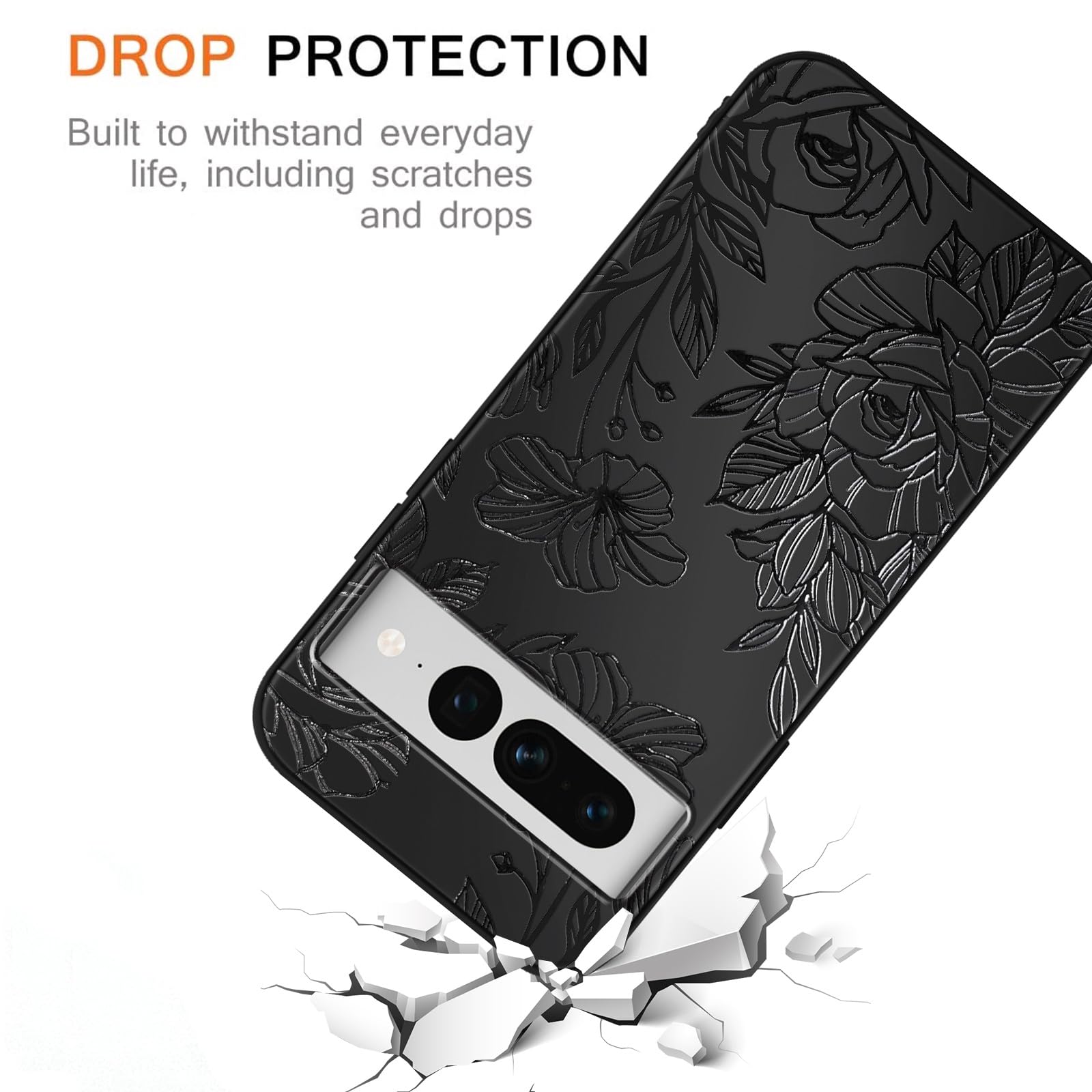 Custodia per telefono floreale carina per Google Pixel 7 Pro 5G 6.7 pollici, estetica coquette nera modello stampa design custodia morbida sottile antiurto TPU protettiva Funda Cover per donne