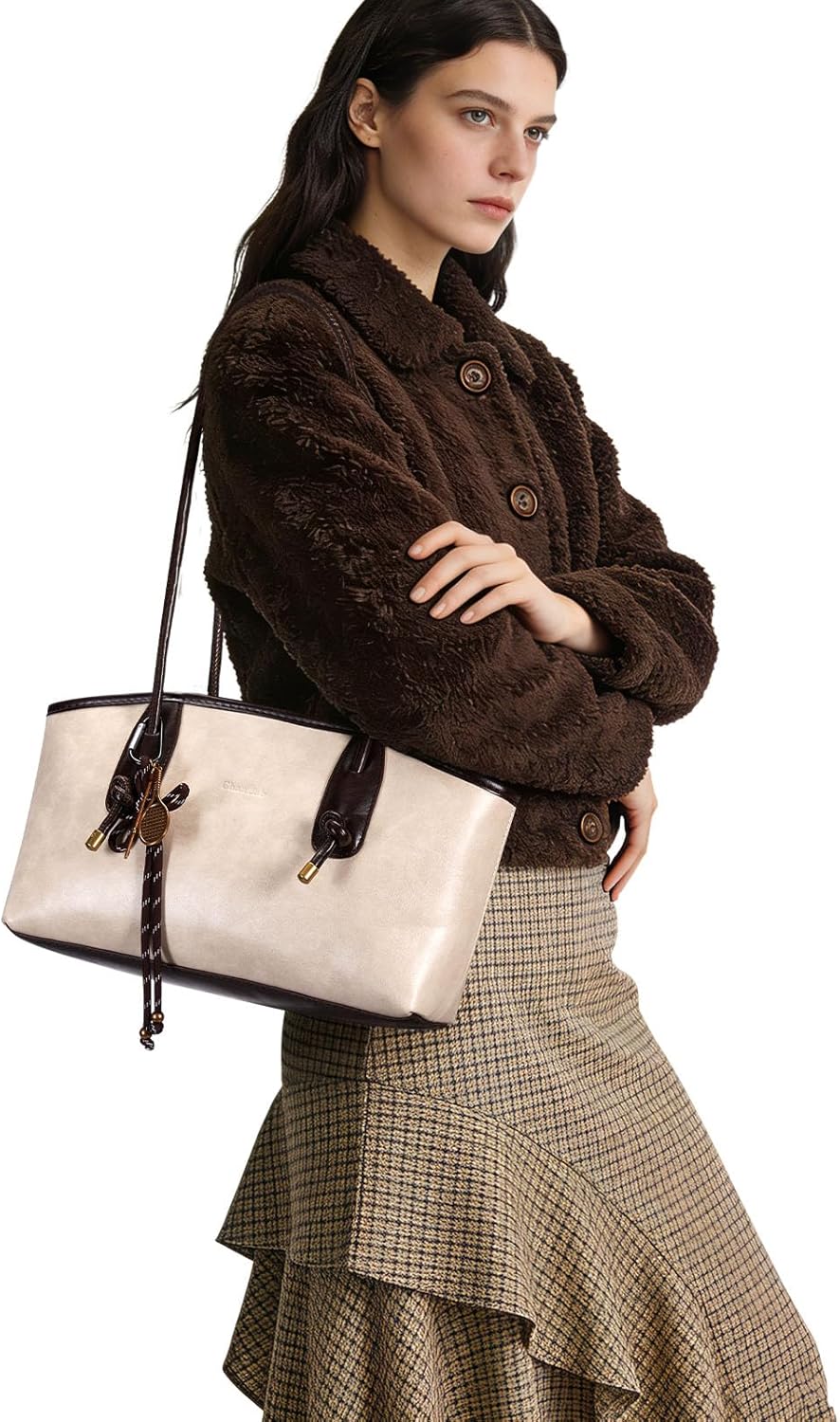 Solid Color Shoulder Bag Retro Handbag Purse for Women Fall Bags Chocolate Brown Purse with Zipper - Image 2