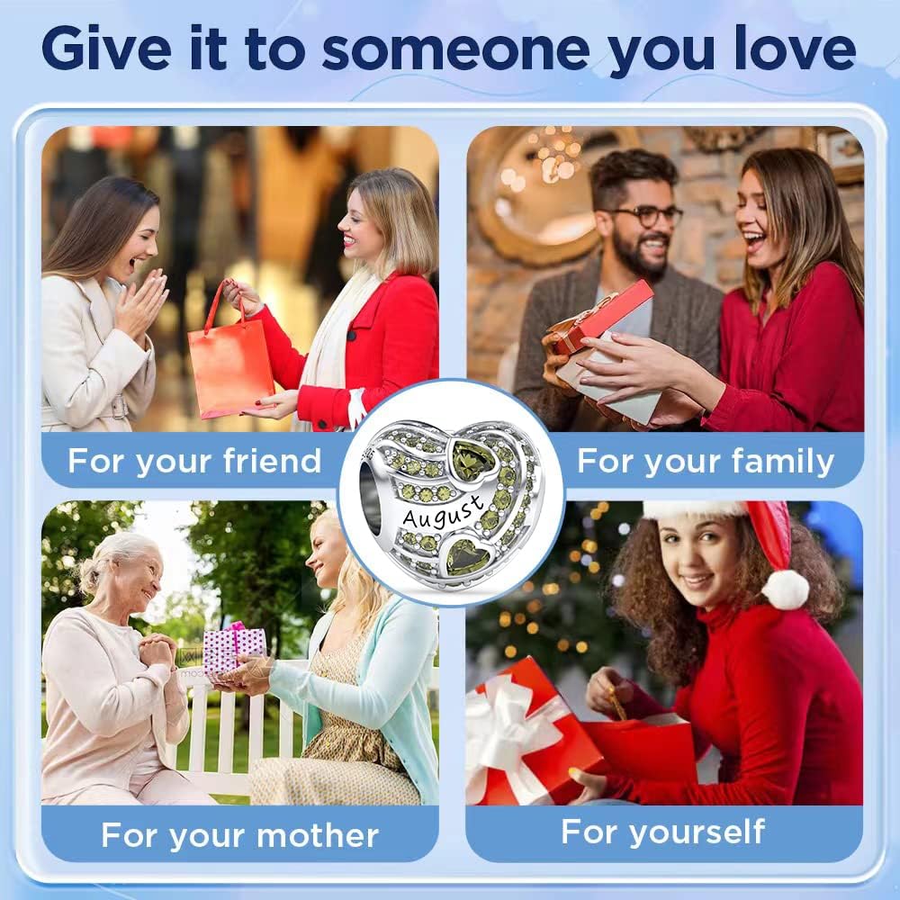 Birthstone Charms Love Heart Charm for Women Bracelets and Necklaces 925 Sterling Silver with 5A Cubic Zirconia,Birthday Jewelry Gifts Women - Image 7